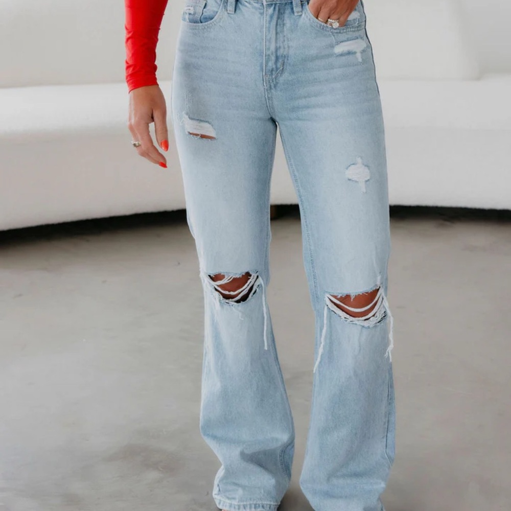 Vervet Tillie Vintage Flare Light Blue Distressed Women Jeans Size 28 Inseam 33